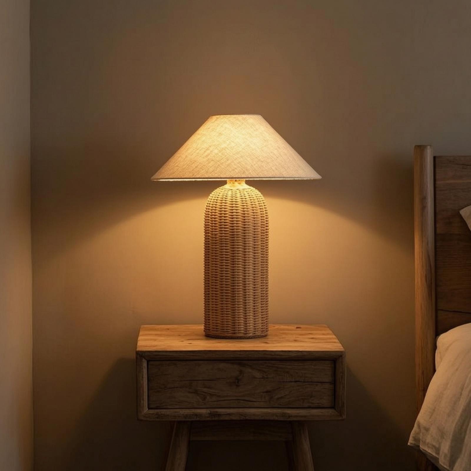 Home Textile - Lampka nocna z rattanową podstawą i